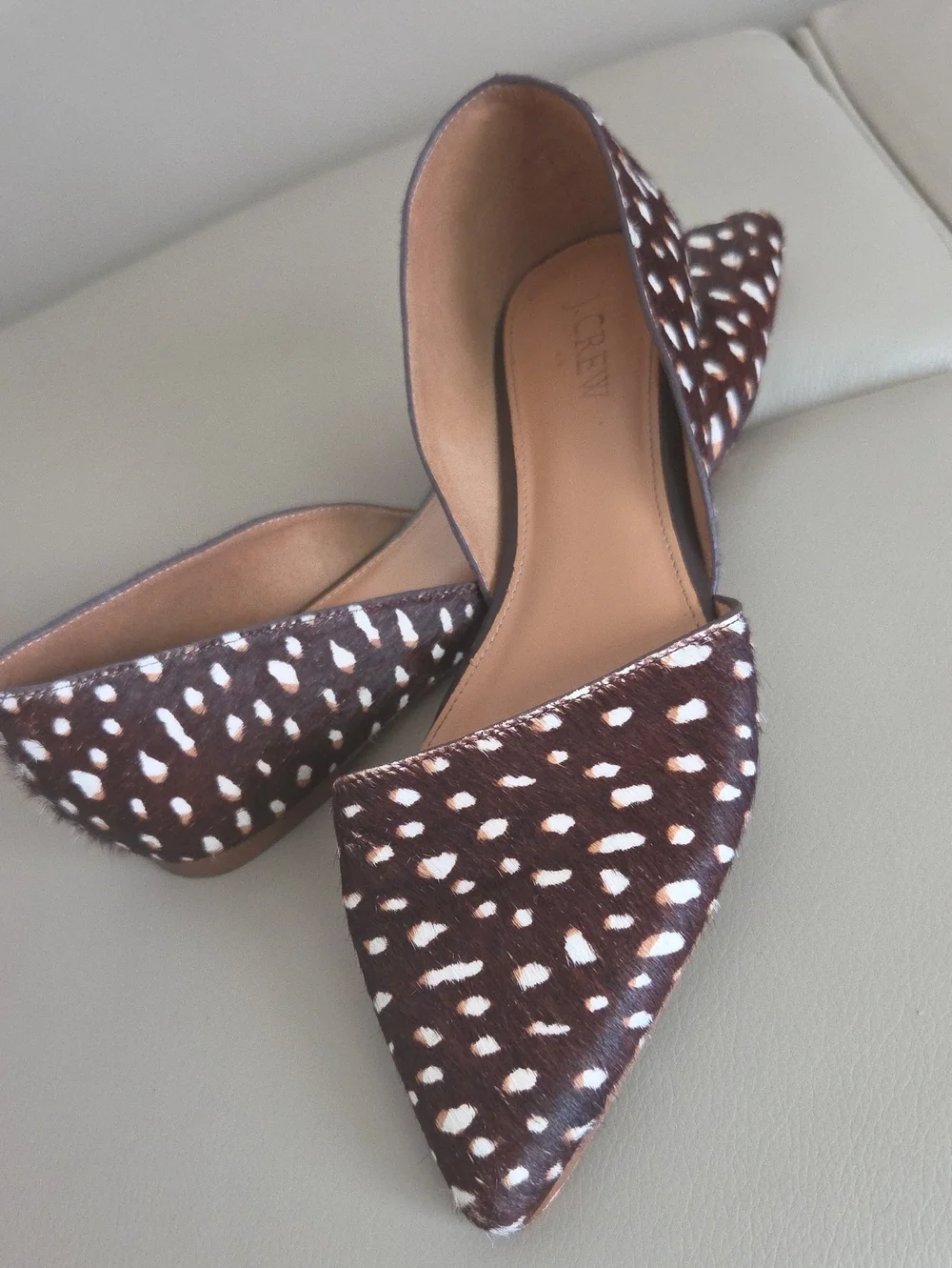 J. Crew Pointed D'Orsay Flats in Brown Leopard Spot Size 7.5